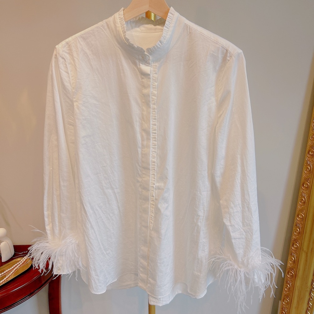 White Feather Cuff Blouse